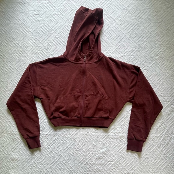 Gymshark Cropped Hoodie Women’s Small Pullover Maroon Full Zipped - Picture 2 of 9
